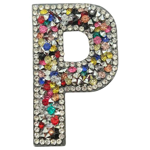 Letter P Multicolor Rhinestone Iron On Patch - Picture 2 of 2